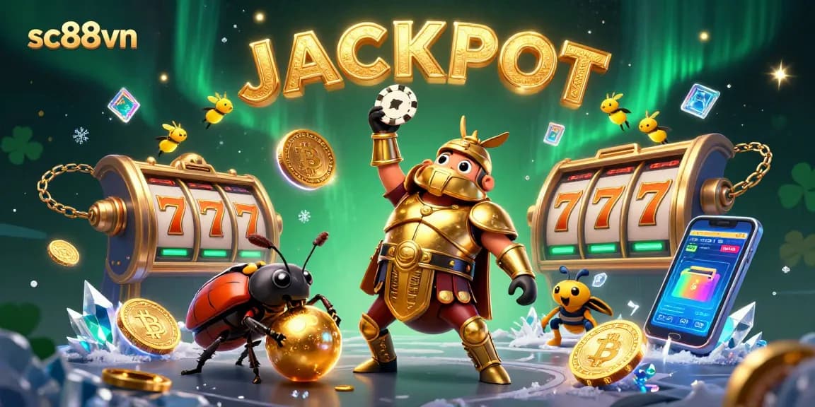 Experience sc88vn's exciting slots with a winning beetle champion in a vibrant casino scene.