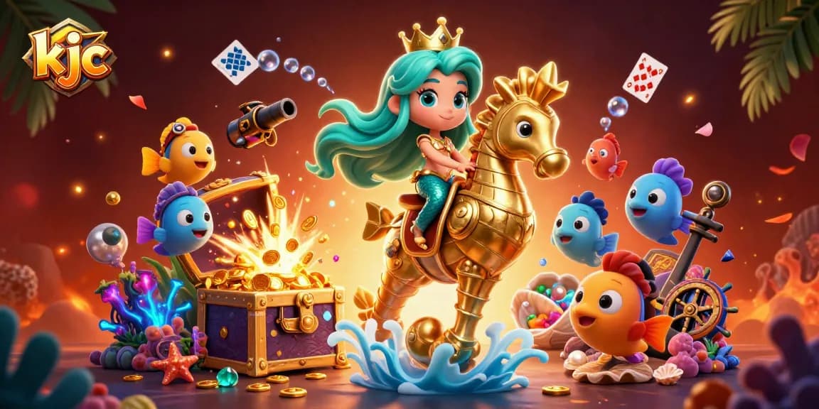 KJC celebrates winning at online casino games with a vibrant underwater theme and colorful elements.