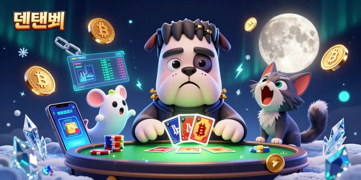 Experience thrilling gameplay with 텐텐벳 featuring a cartoon bulldog dealer and crypto elements.