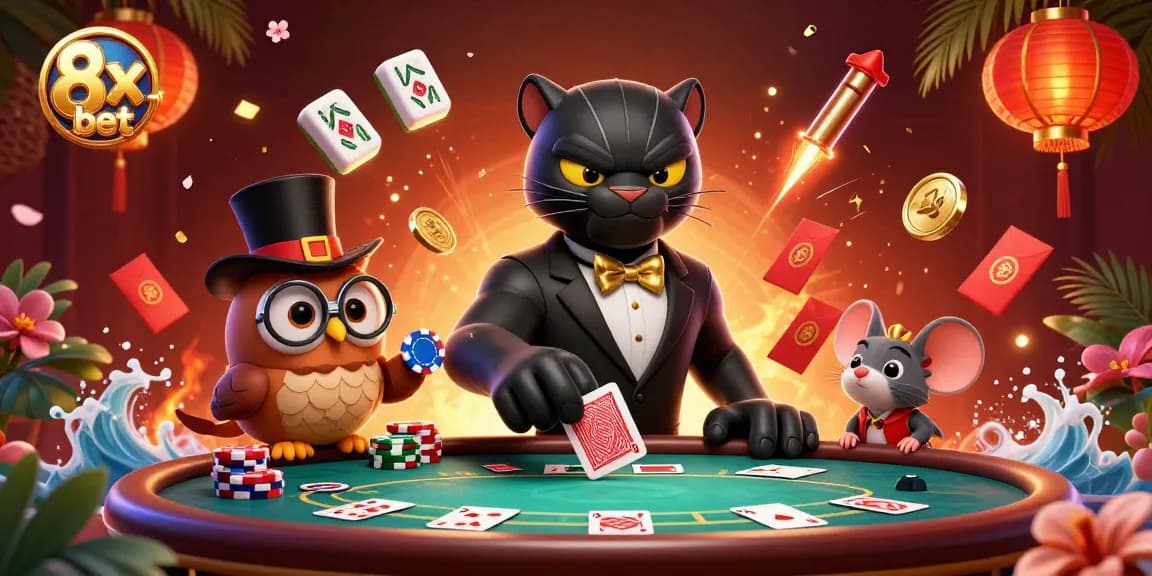 Experience the thrill of 8x bet with a stylish panther dealer at a vibrant casino.