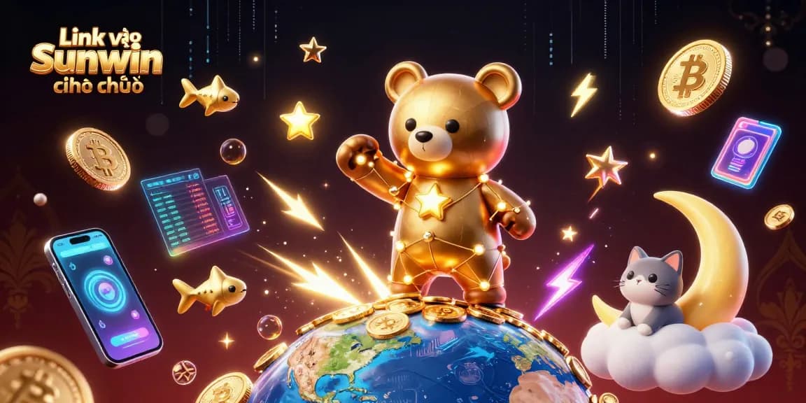 Experience the excitement of Link vào Sunwin chính thức as golden stars and cryptocurrencies illuminate the night sky.