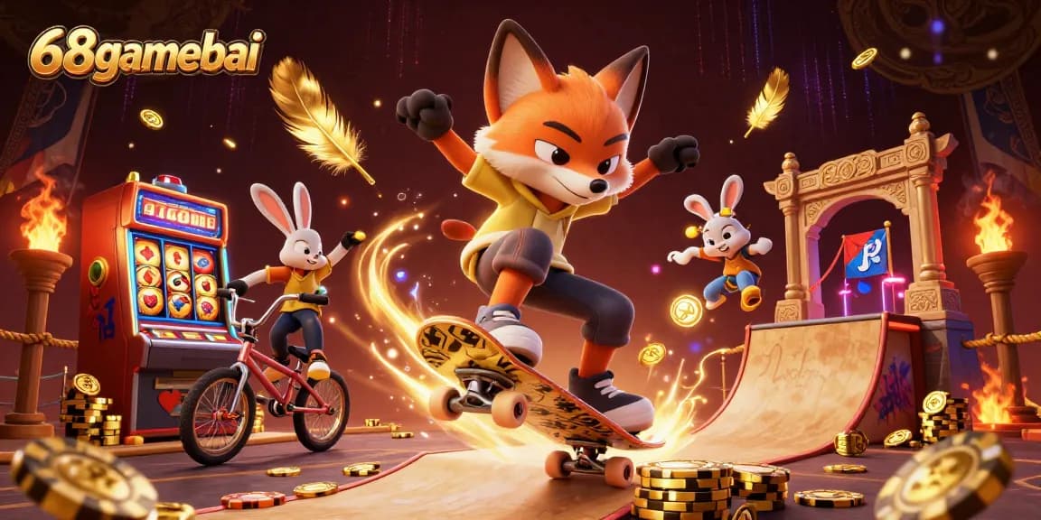 Experience 68gamebai with vibrant casino-themed action featuring cartoon characters and dynamic game elements.