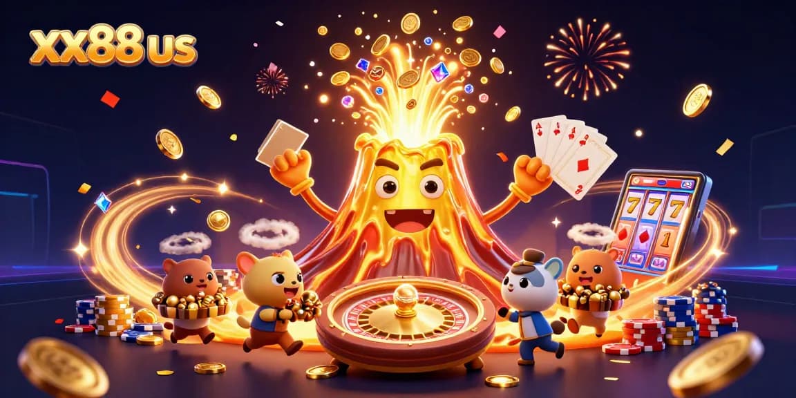 Experience thrilling wins at xx88 us with vibrant 3D casino elements and golden treasures.