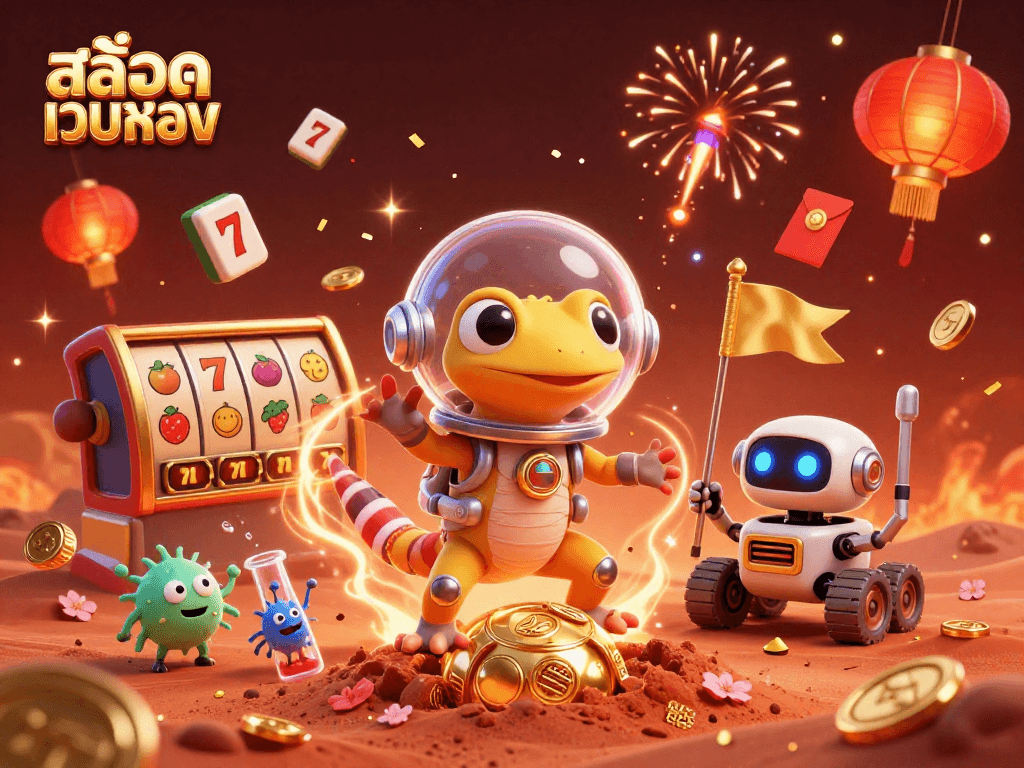 Engage withสล็อตเว็บตรง through a vibrant 3D casino adventure with a Martian gecko and its robotic sidekick.