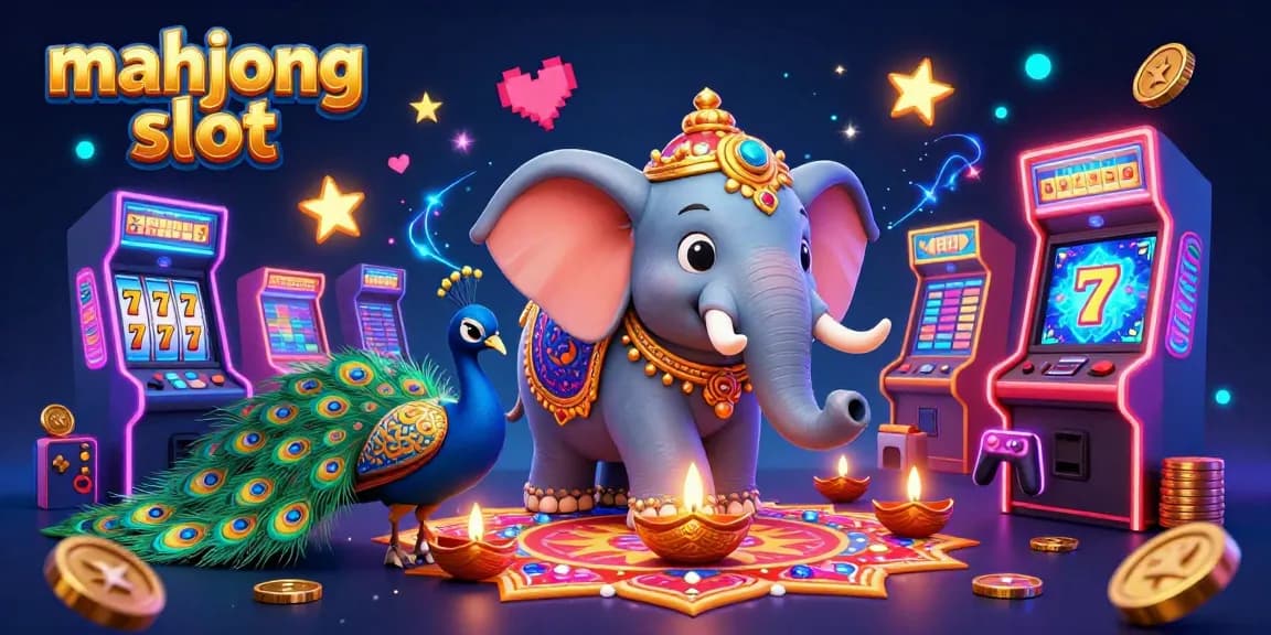 Experience the excitement of the mahjong slot world through this vibrant 3D illustration featuring a colorful elephant and captivating game elements.