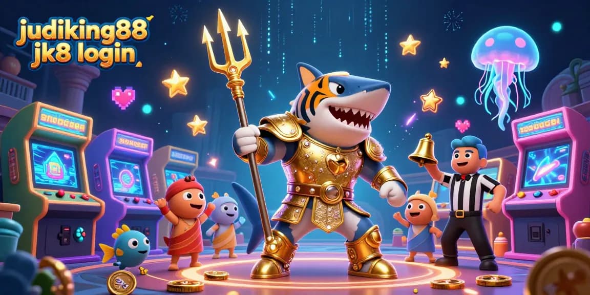 Experience the excitement of online gaming with judiking88 jk8 login in this vibrant, detailed 3D illustration featuring a dynamic underwater scene.