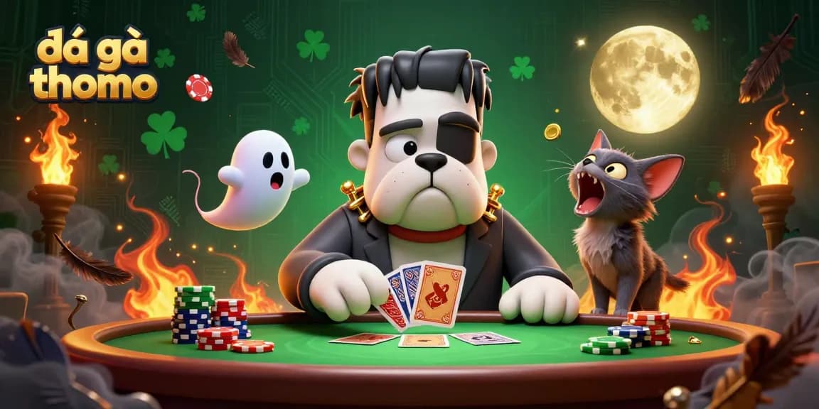 Engage in đá gà thomo excitement with a vibrant scene depicting a bulldog dealer in a thrilling fight arena.