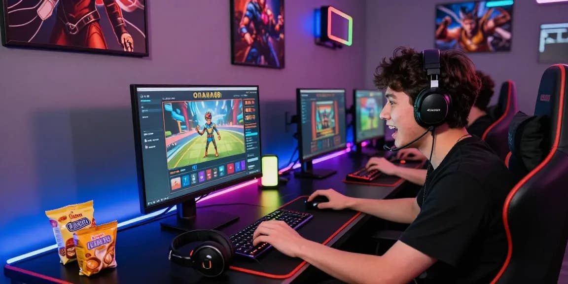 Engaged gamer at ONANA88 platform displaying vibrant gaming scene with visual excitement.