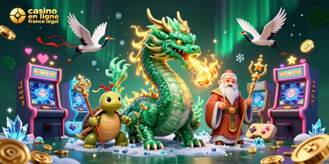 Découvrez l'excitation du casino en ligne france légal avec un dragon mystique et des personnages espiègles.