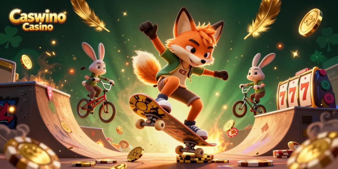Experience the thrill of Caswino Casino with our vibrant 3D illustration showcasing dynamic characters and gaming action.