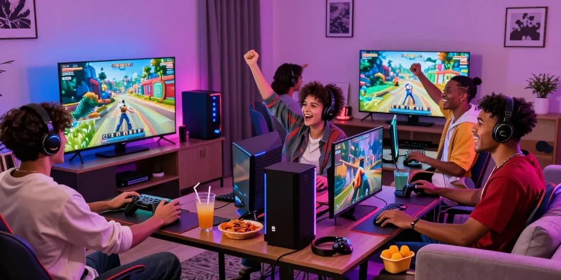 Exciting gathering of friends playing KO66 online games, showcasing diverse styles and vibrant gaming atmosphere.