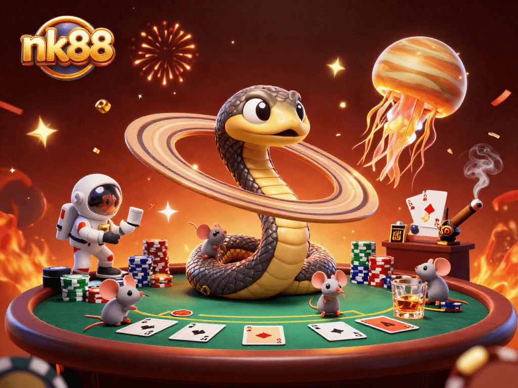 Place bets on nk88's roulette-inspired Saturn with astronaut mice and cosmic dealer action!