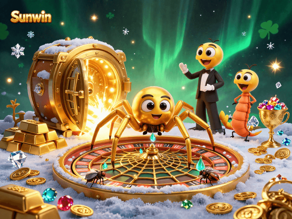 Engage with Sunwin's vibrant casino world featuring animated characters and rich game elements.