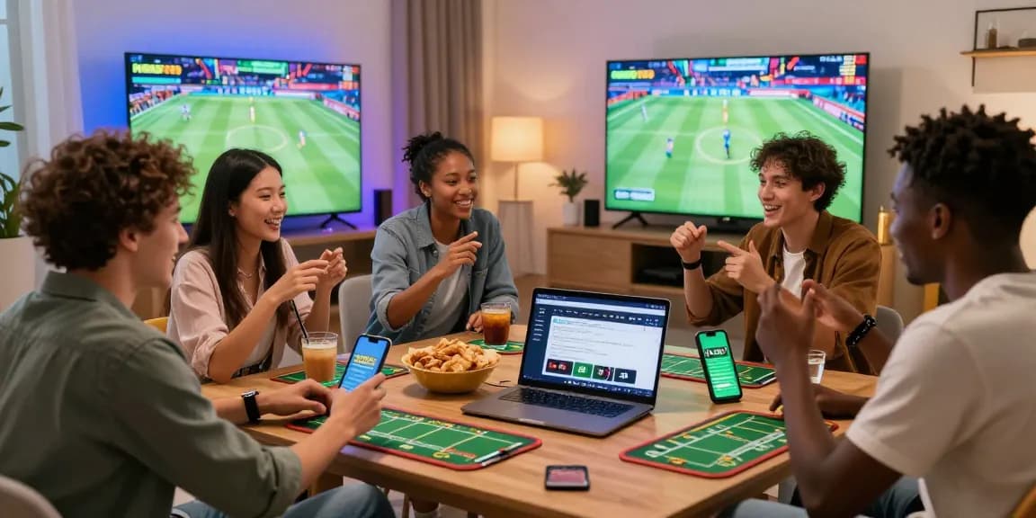 Friends enjoying a thrilling game night while betting on lotus365, surrounded by excitement.