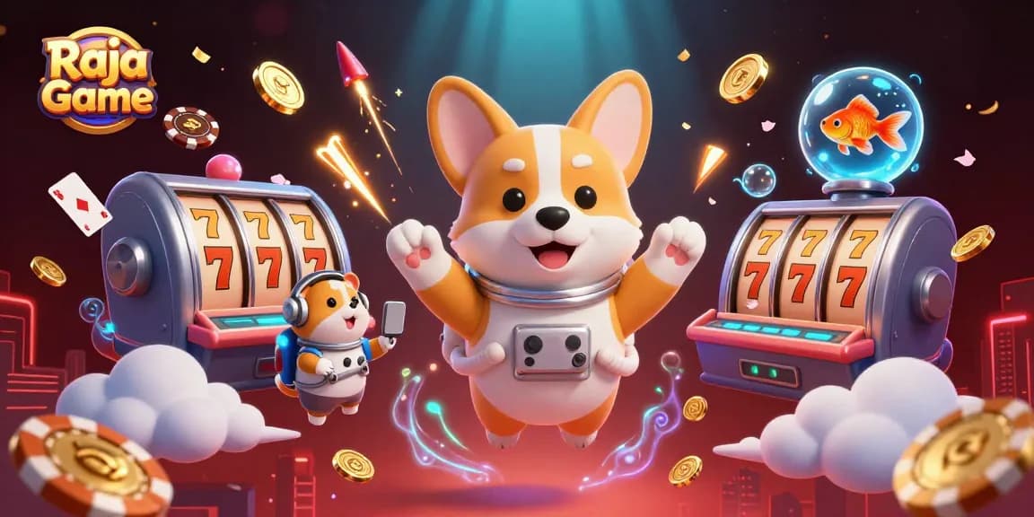 Experience thrilling gameplay with Raja Game, featuring an astronaut corgi in a dynamic casino setting.