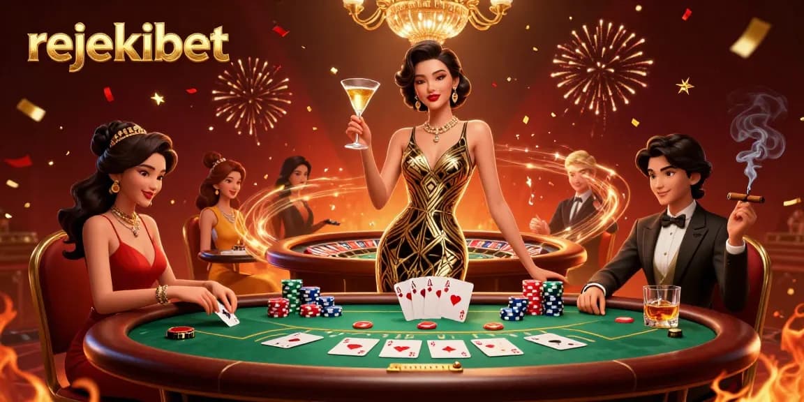 Play interactive slots with rejekibet amid luxurious casino vibes featuring glamourous characters.