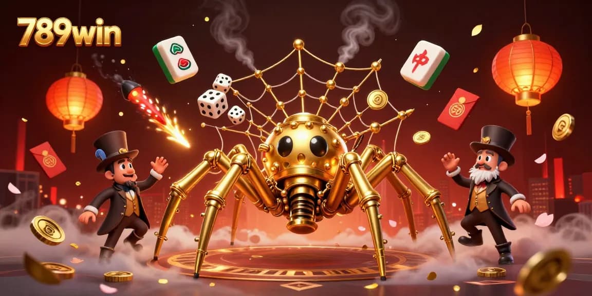 Experience thrilling wins at 789win with an intricate 3D casino illustration of playful characters.