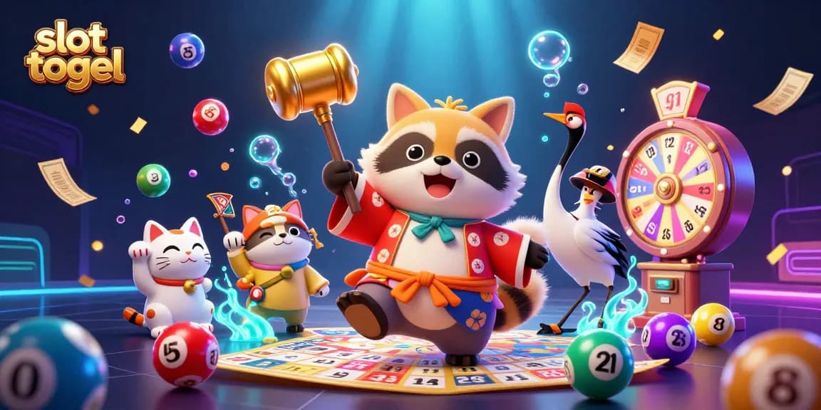 Engage with slot togel excitement as a cheerful tanuki and friends celebrate lucky wins!