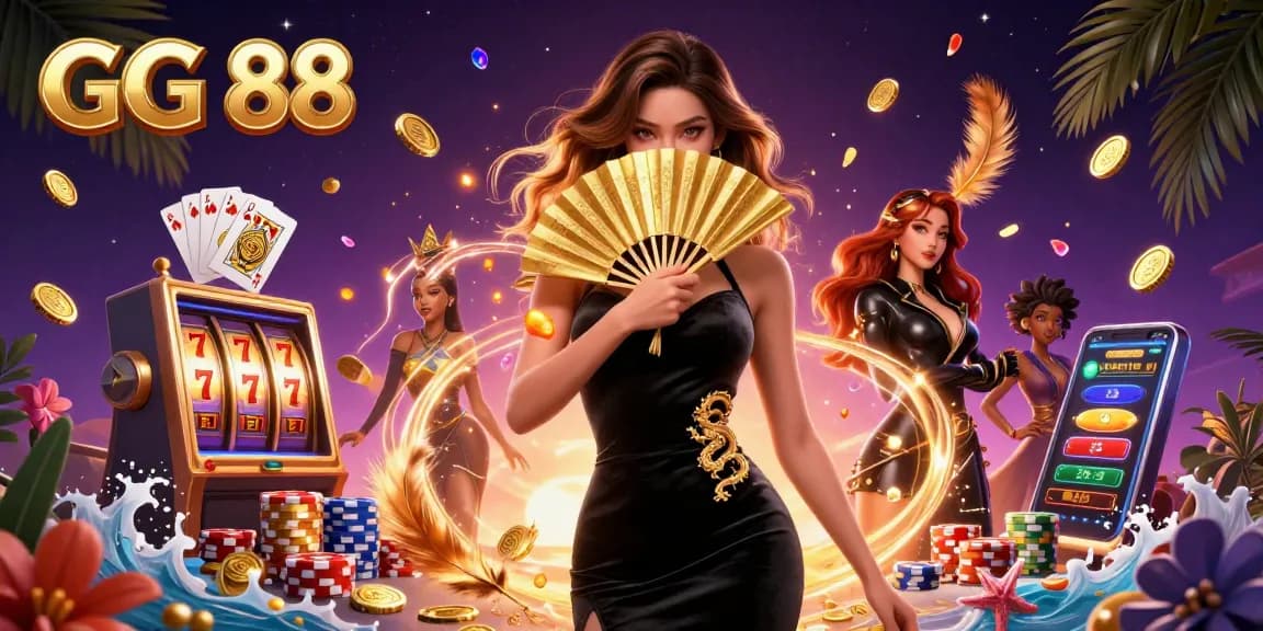 Experience the excitement of GG 88 with stunning 3D visuals and dynamic slot machine elements in an online gaming scene.