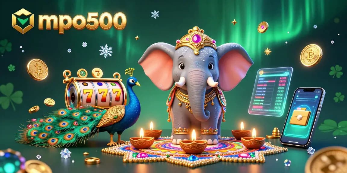 Experience the vibrant excitement of mpo500 with a Diwali-themed elephant surrounded by dazzling casino elements.