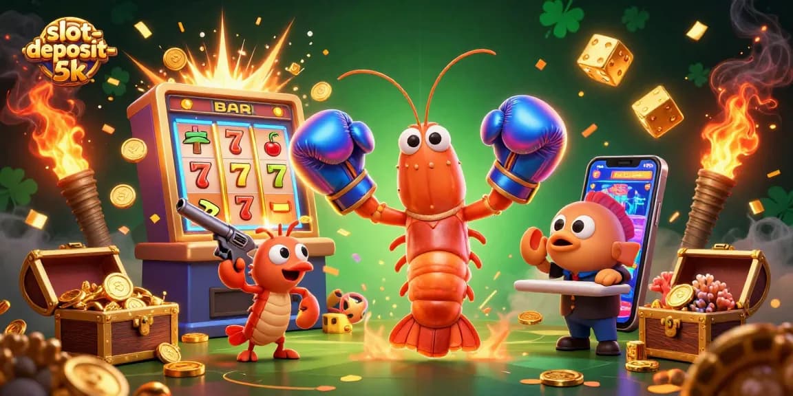Engage with slot-deposit-5k's thrilling jackpot experience with vibrant characters and dynamic casino elements.