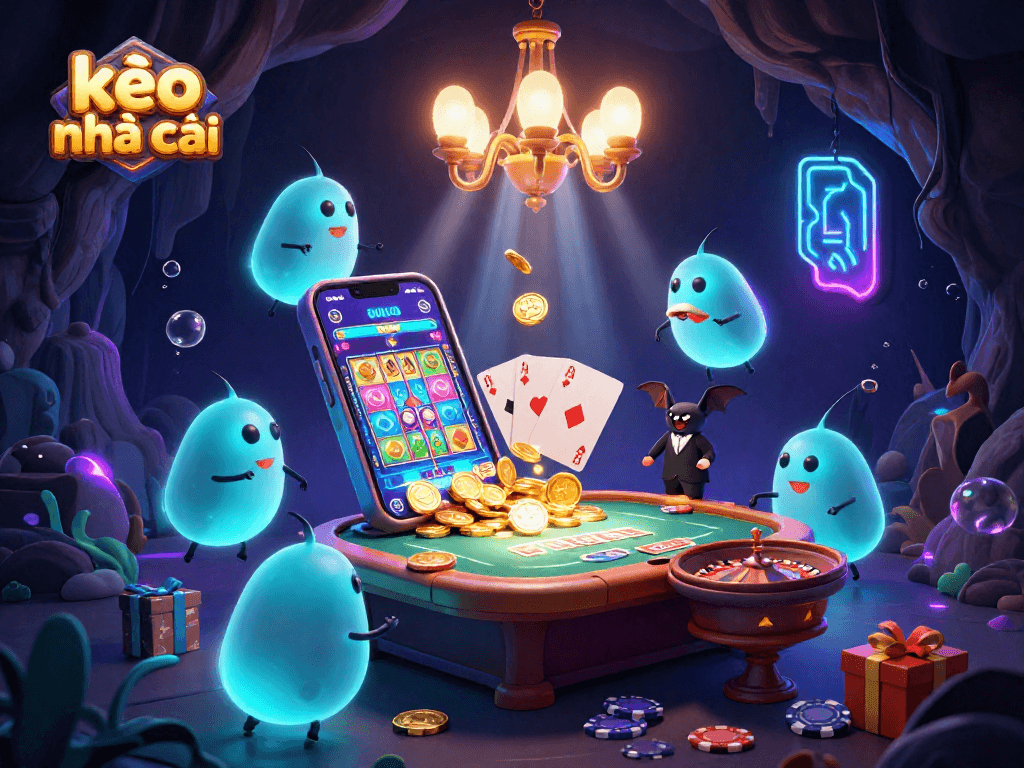 Experience exciting games at kèo nhà cái as glowing glowworms light a cave casino, featuring vibrant animations and engaging gameplay.