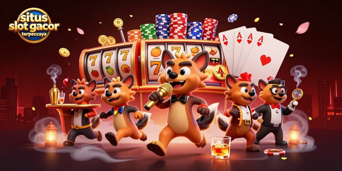 Experience winning at situs slot gacor terpercaya with animated hyenas in a vibrant casino scene.
