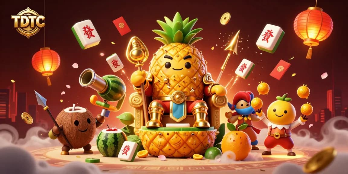 Experience the TDTC casino adventure with the golden pineapple king and vibrant elements.