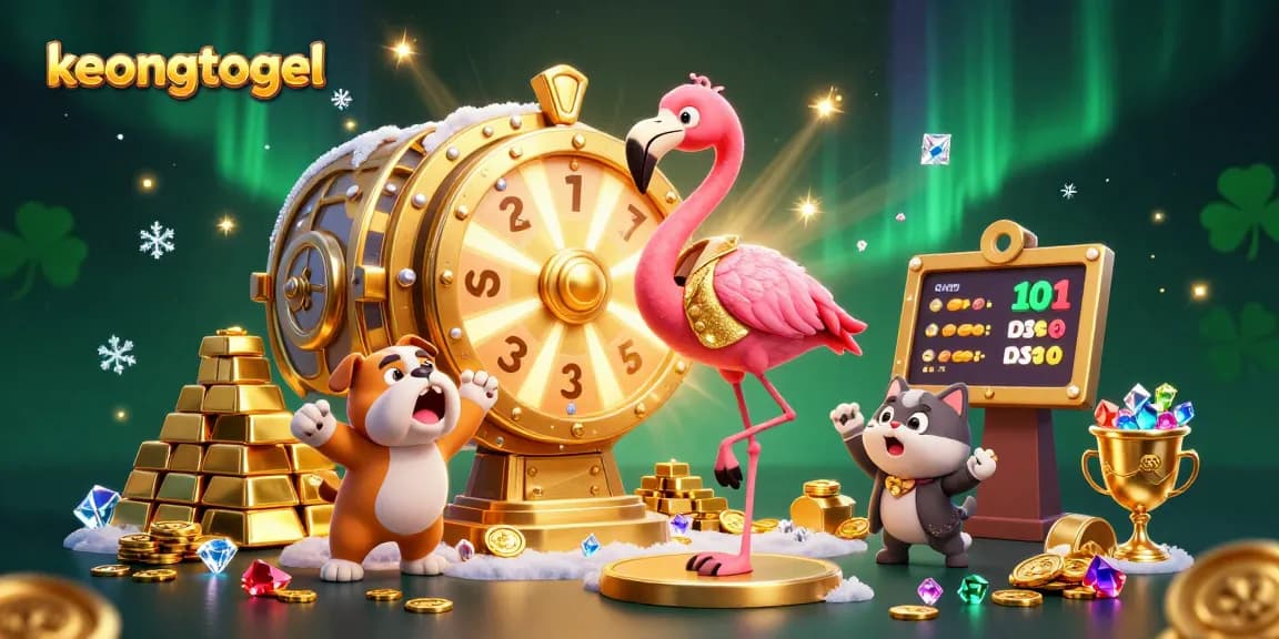 Winning with keongtogel at the exciting prize wheel surrounded by treasure and jewels.