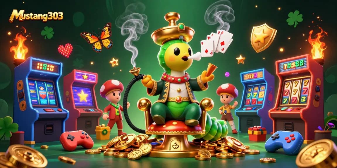 Experience mustang303 action in a vibrant casino scene with a whimsical caterpillar master.
