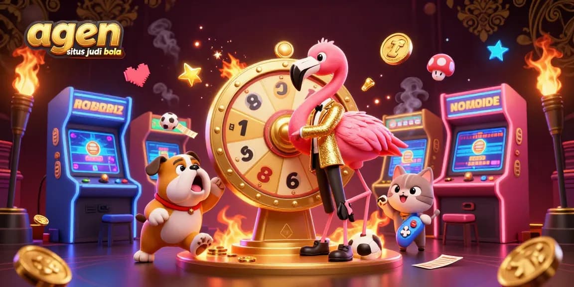 Bet on exciting outcomes with agen situs judi bola as a flamingo spins a prize wheel.
