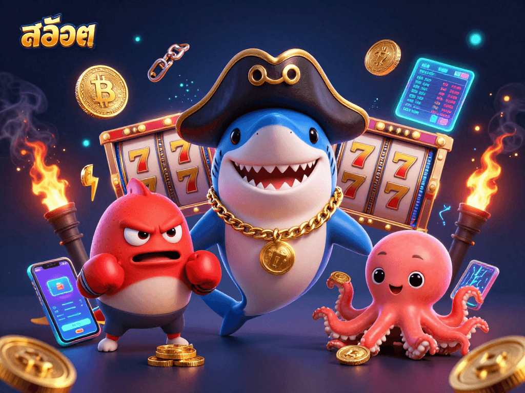Spin the สล็อต reels in a vibrant 3D pirate-themed scene filled with gold coins and crypto elements.