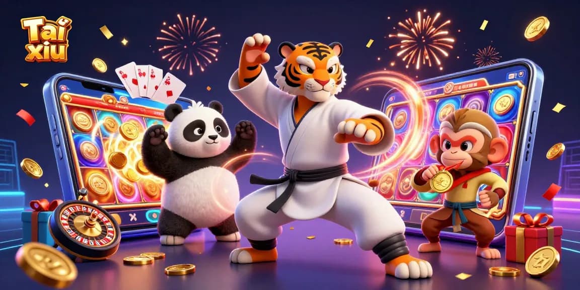 Experience the thrill of Tài xỉu with cartoon characters and vibrant casino elements.