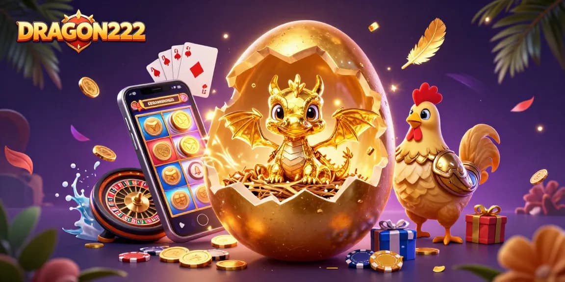 Experience thrilling gameplay at DRAGON222 with golden dragon and casino elements in a dynamic 3D scene.