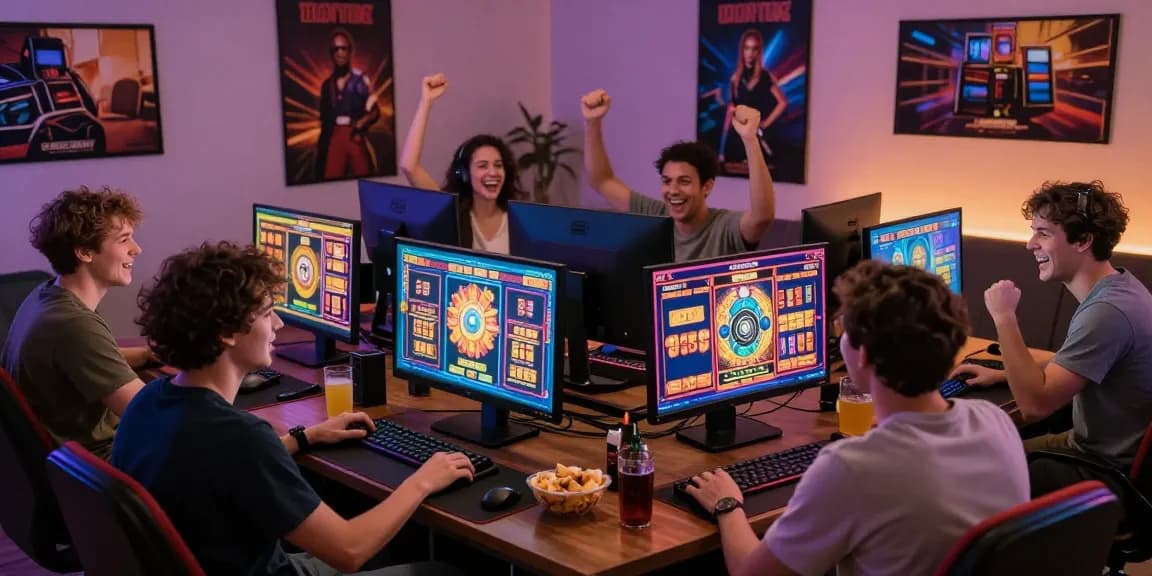Slot online yang mengasyikkan dengan teman-teman merayakan kemenangan.