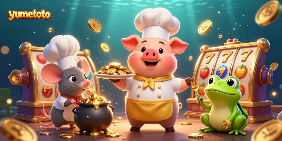 Experience yumetoto's vibrant slot games with gold coins and dynamic characters in a rich casino scene.