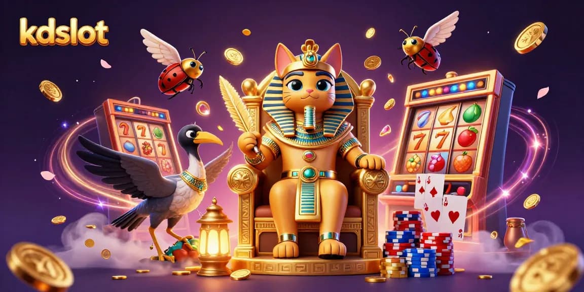 Engage with high-stakes excitement at kdslot, showcasing a vibrant scene of winning slot reels and animated characters.