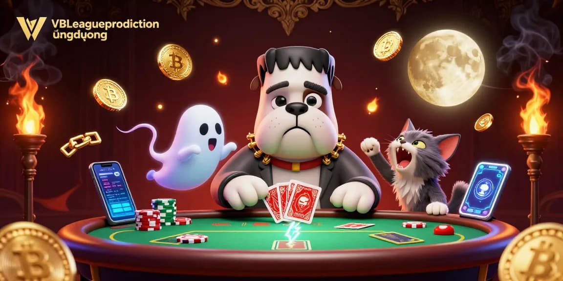 Engage with VBLeaguepredictionứngdụng as a bulldog dealer presides over a vibrant poker scene.