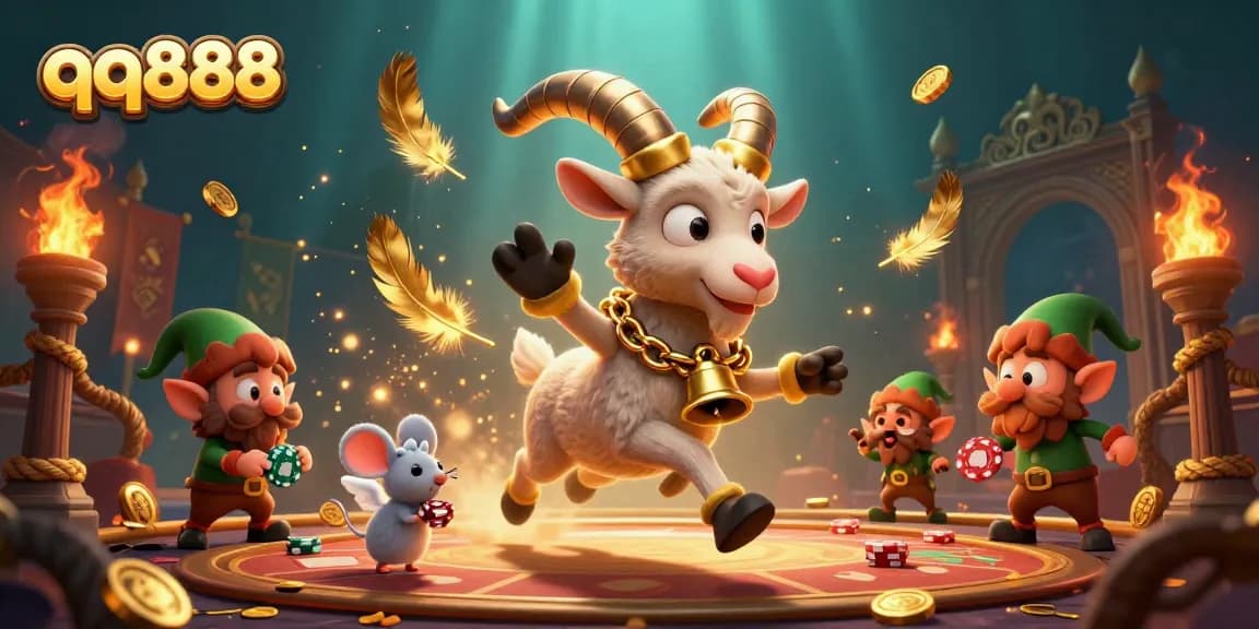 Engage with thrilling gaming actions at qq888, joining cartoon characters in a festive casino atmosphere.