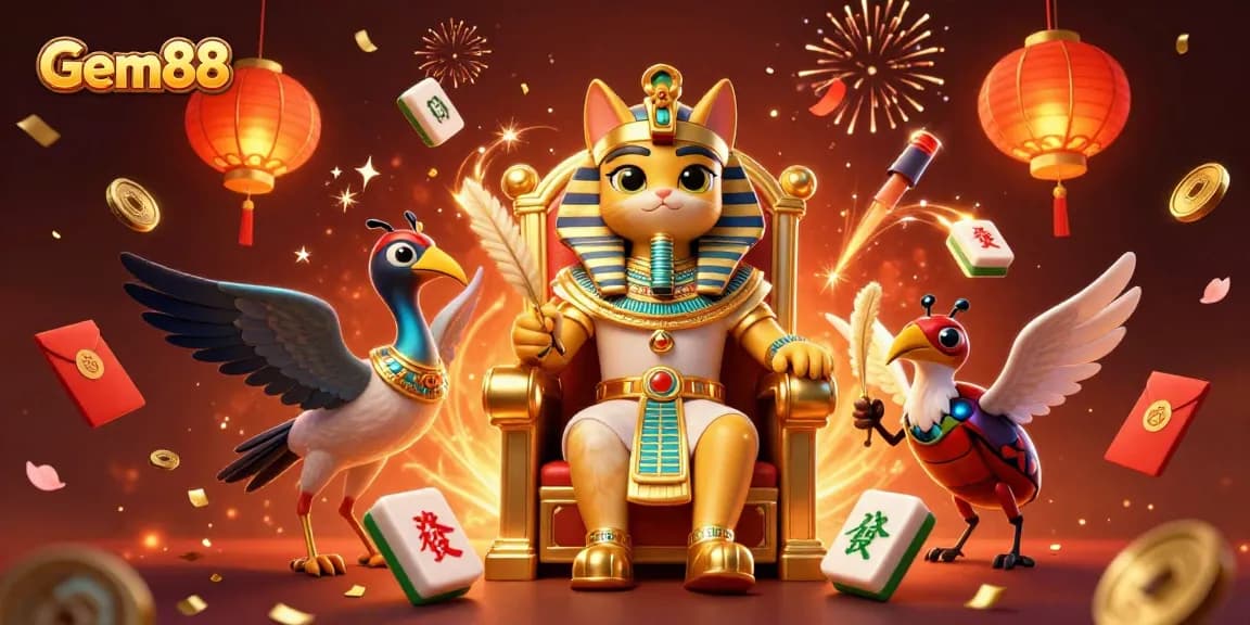 Gem88 offers exhilarating excitement with a 3D Egyptian-themed casino scene full of gaming elements.