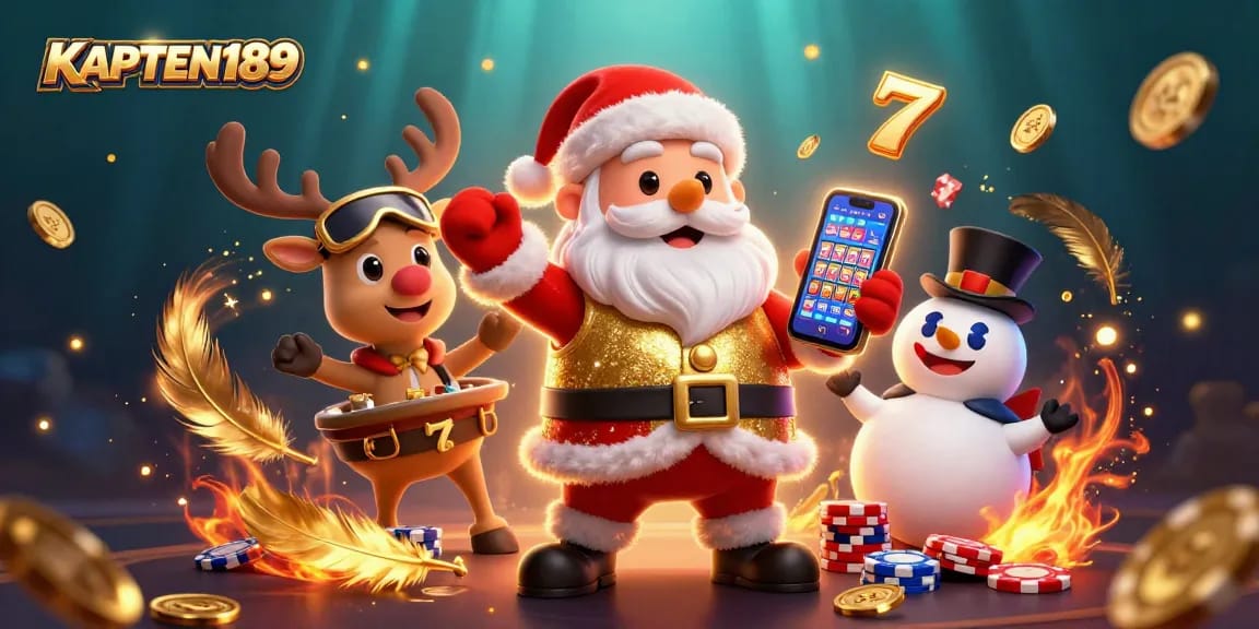 KAPTEN189 menampilkan Santa Claus kartun 3D di kasino dengan slot jackpot dan teman-teman kreatifnya.