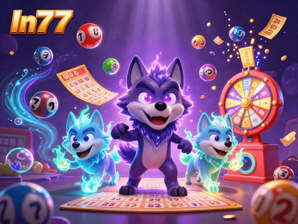 Engage with the In777 lottery experience featuring vibrant figures and dynamic game elements.