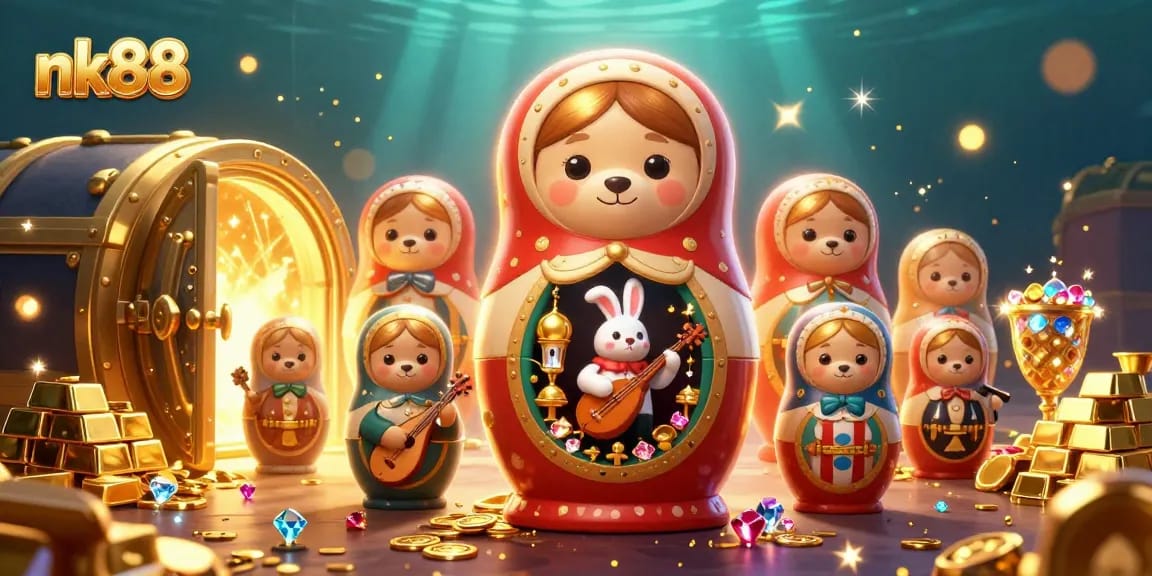 Experience nk88's vibrant casino atmosphere with colorful characters and stunning treasures!