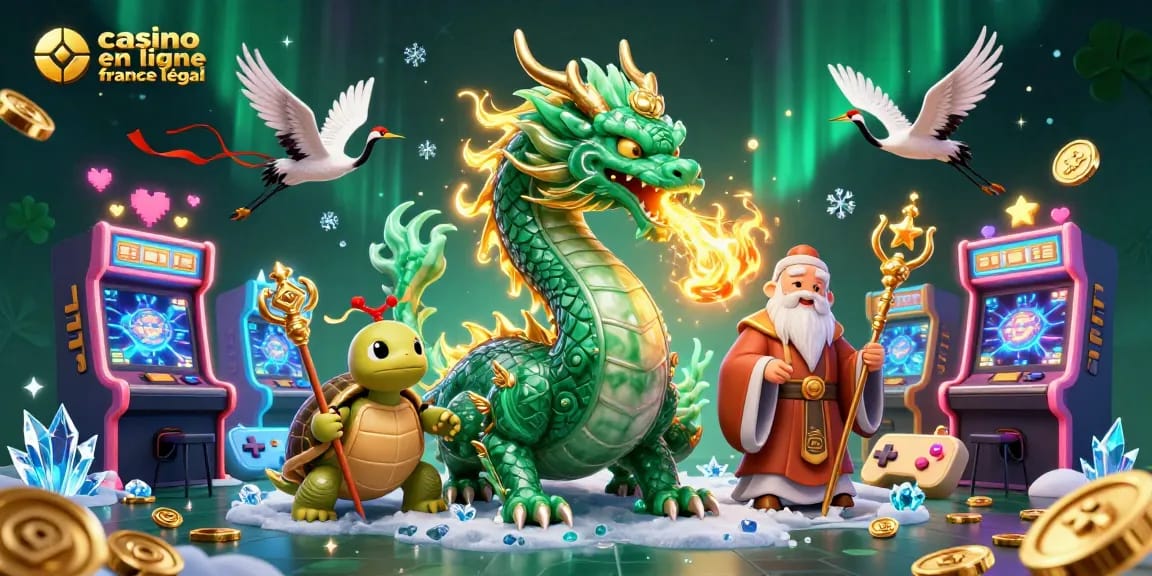 Découvrez l'excitation du casino en ligne france légal avec un dragon mystique et des personnages espiègles.