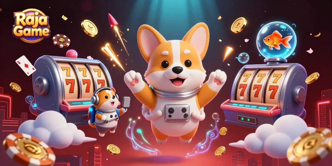 Experience thrilling gameplay with Raja Game, featuring an astronaut corgi in a dynamic casino setting.