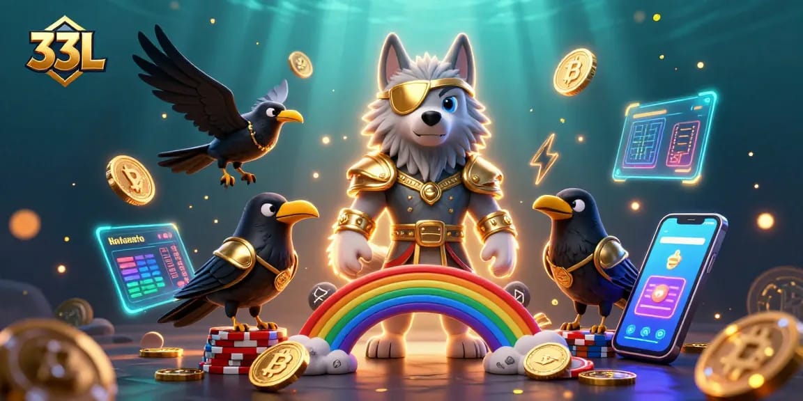33L captures players' excitement in a vibrant 3D casino scene with Odin and mythical ravens.