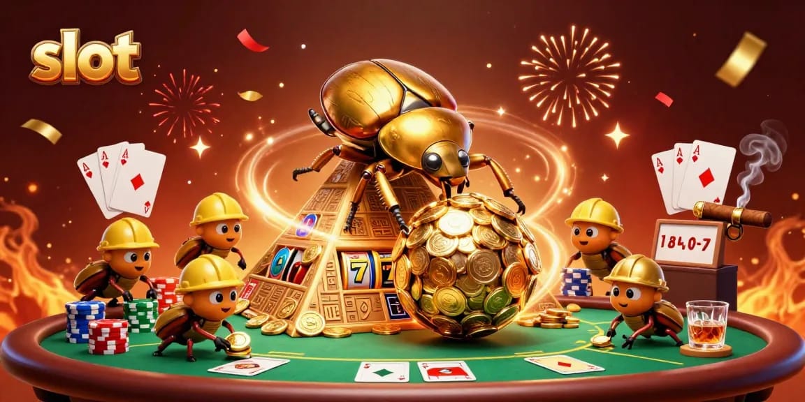 Menang slot dengan karakter kartun besar menggulir koin emas di kasino