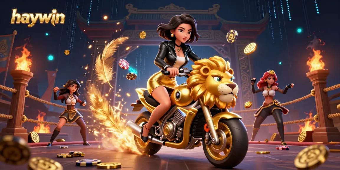 Experience excitement at haywin with a glamorous casino-themed illustration featuring an Asian woman and thrilling game elements.