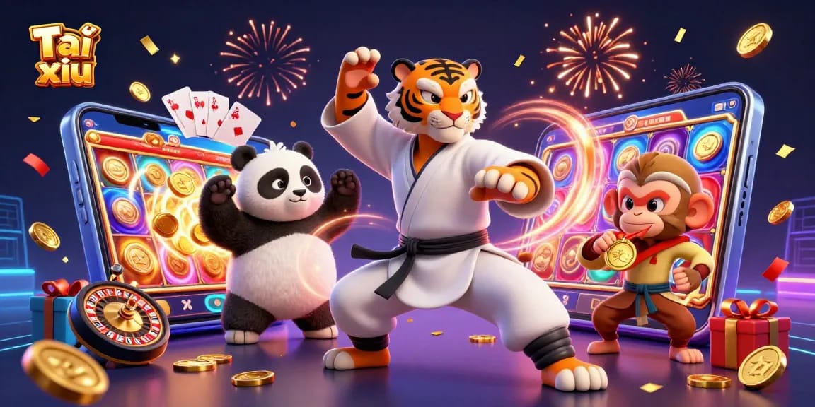 Experience the thrill of Tài xỉu with cartoon characters and vibrant casino elements.