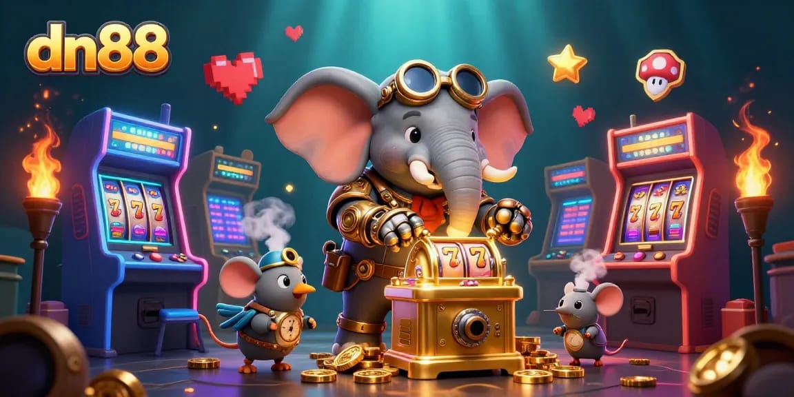 Spin the golden slot reels at dn88 with the steampunk elephant and his quirky companions.